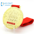 Design metal zinc alloy gold plate winner award medals custom large running enamel logo fun run finisher medal with lanyard